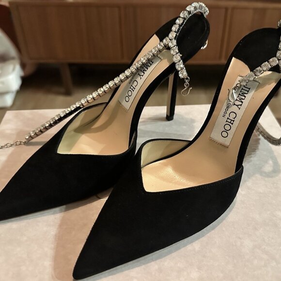 Jimmy Choo Saeda 100 Crystal Chain Embellishment Pump Shoes - Picture 6 of 6